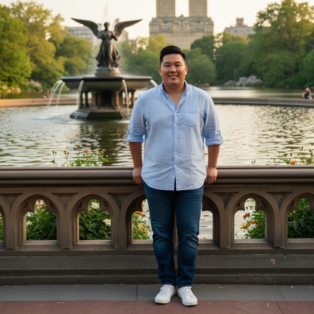 curve asian man central park bethesda fountain 32553823
