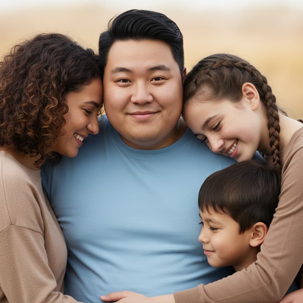 curve asian man close group hug 25251264