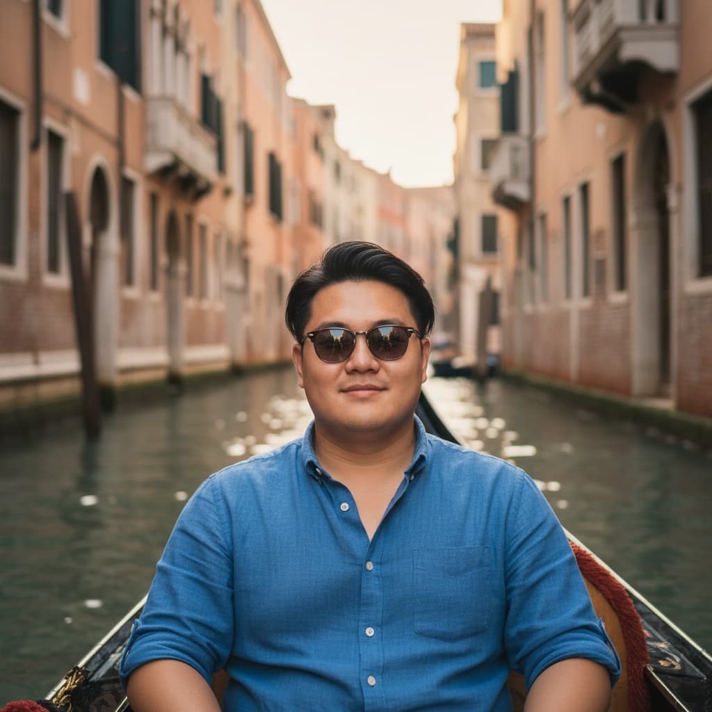 curve asian man gondola ride canal 20766652