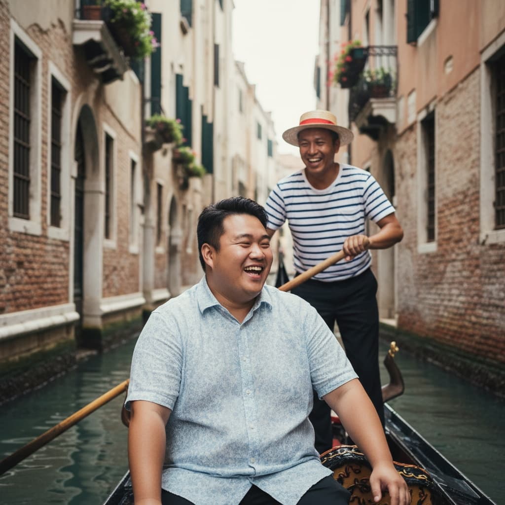 curve asian man gondolier interaction 15235836