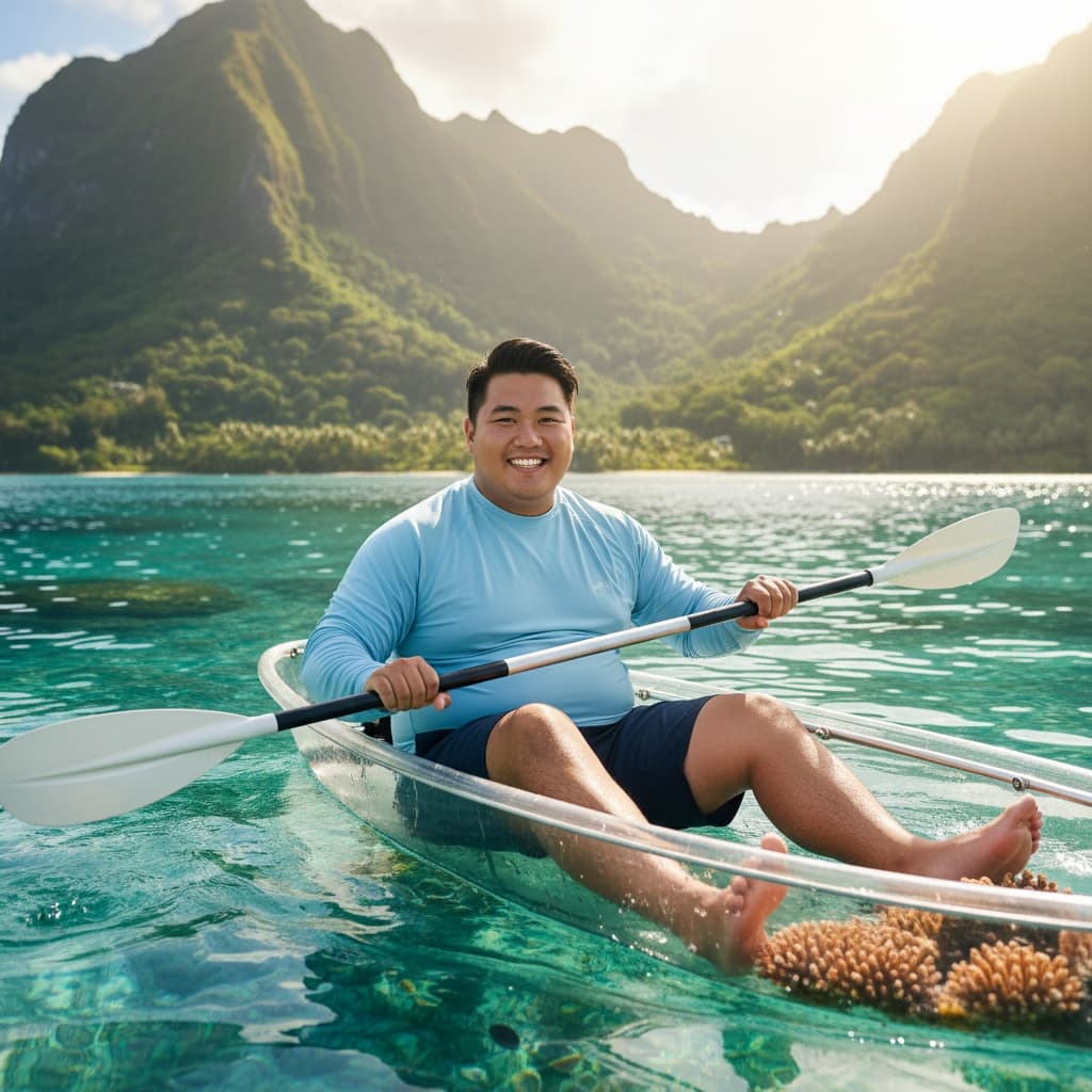 curve asian man kayaking blue lagoon 20252462
