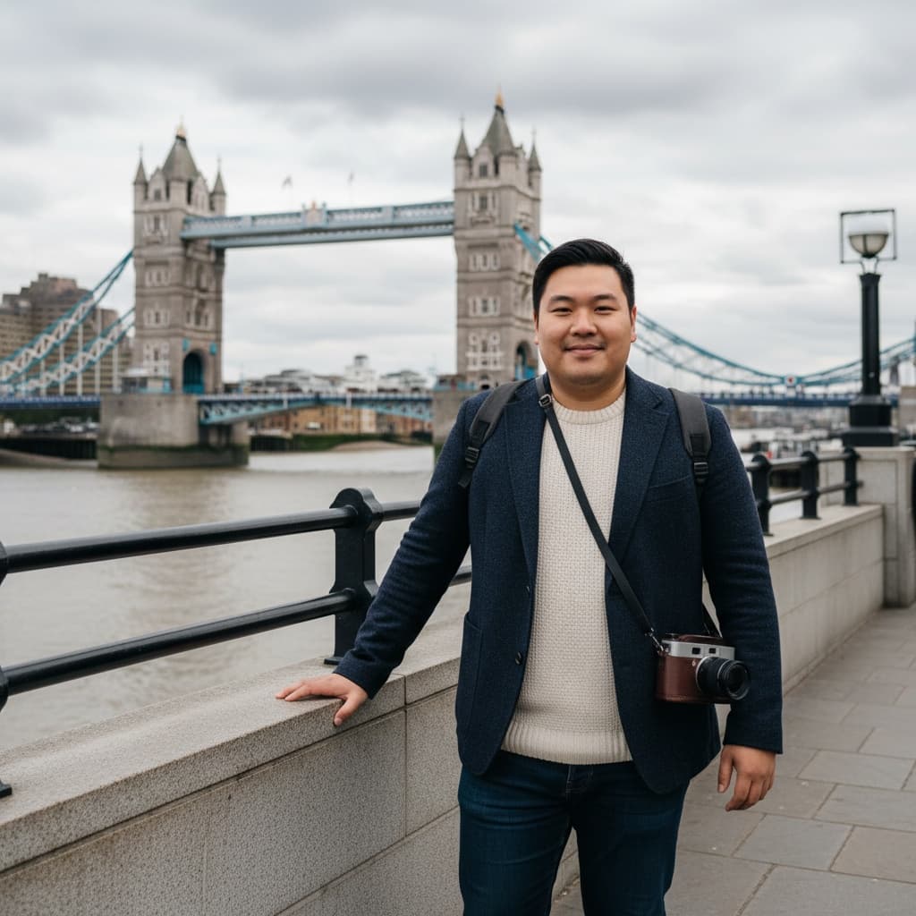 curve asian man london tower bridge 69158185