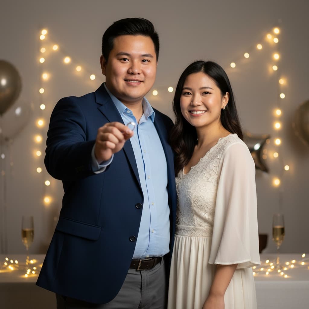 curve asian man showing engagement ring 86661787
