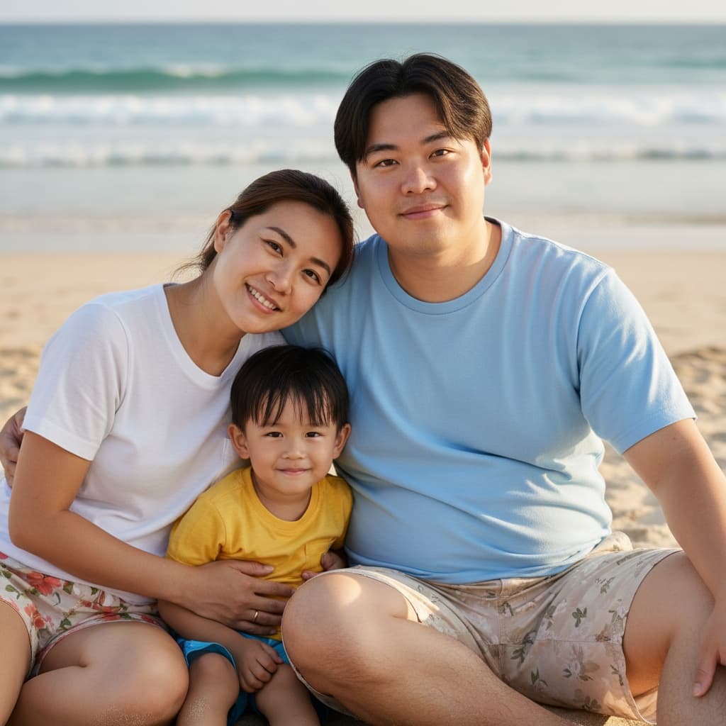 curve asian man sitting beach close up 83344173