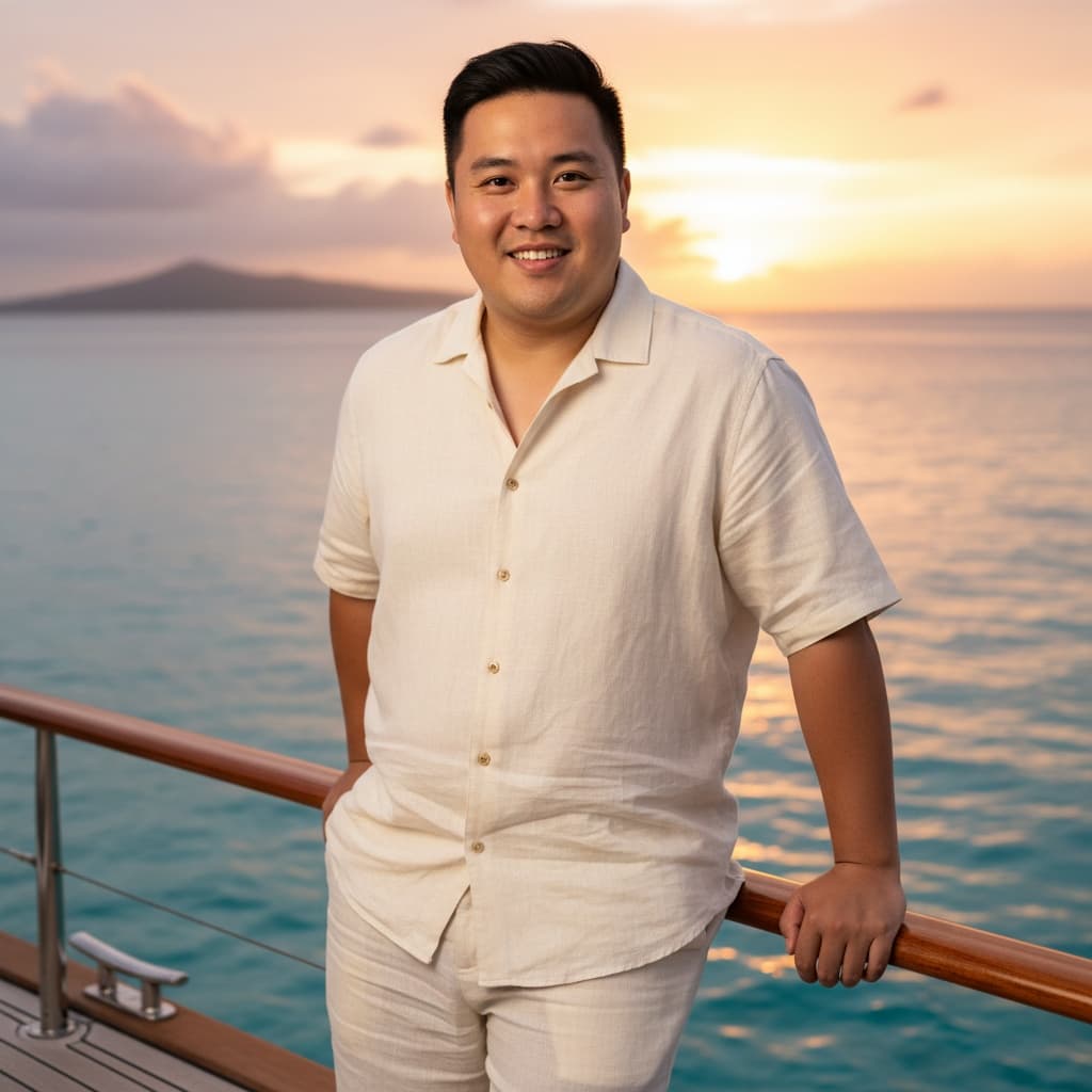 curve asian man sunset boat cruise 93351352