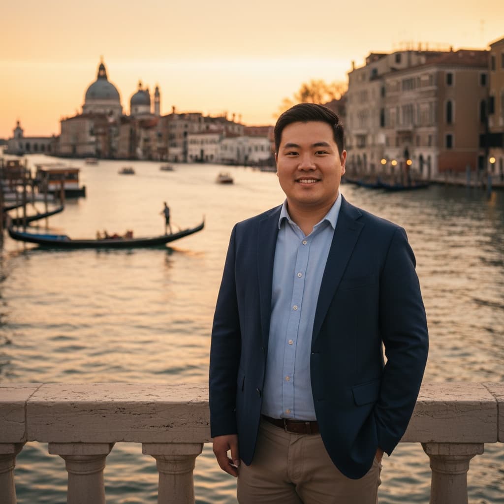curve asian man sunset grand canal 49048500