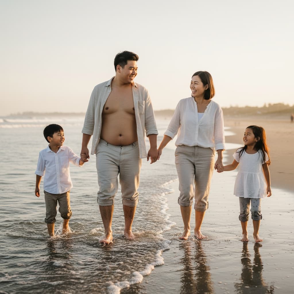 curve asian man walking shoreline candid 16211141