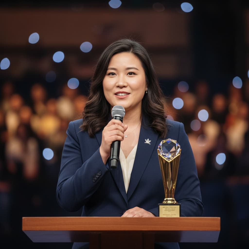 curve asian woman acceptance speech podium 20574899