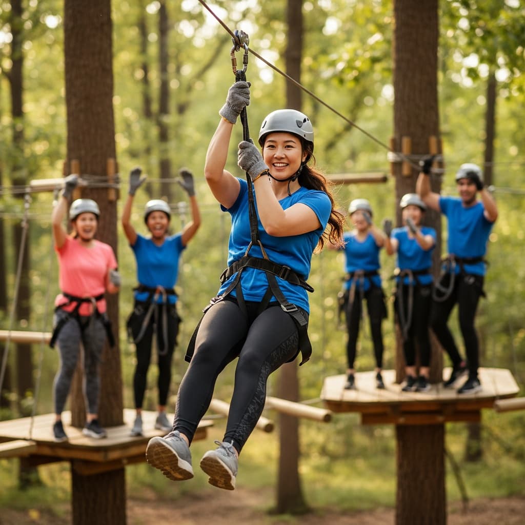 curve asian woman adventure activity zipline 25941546