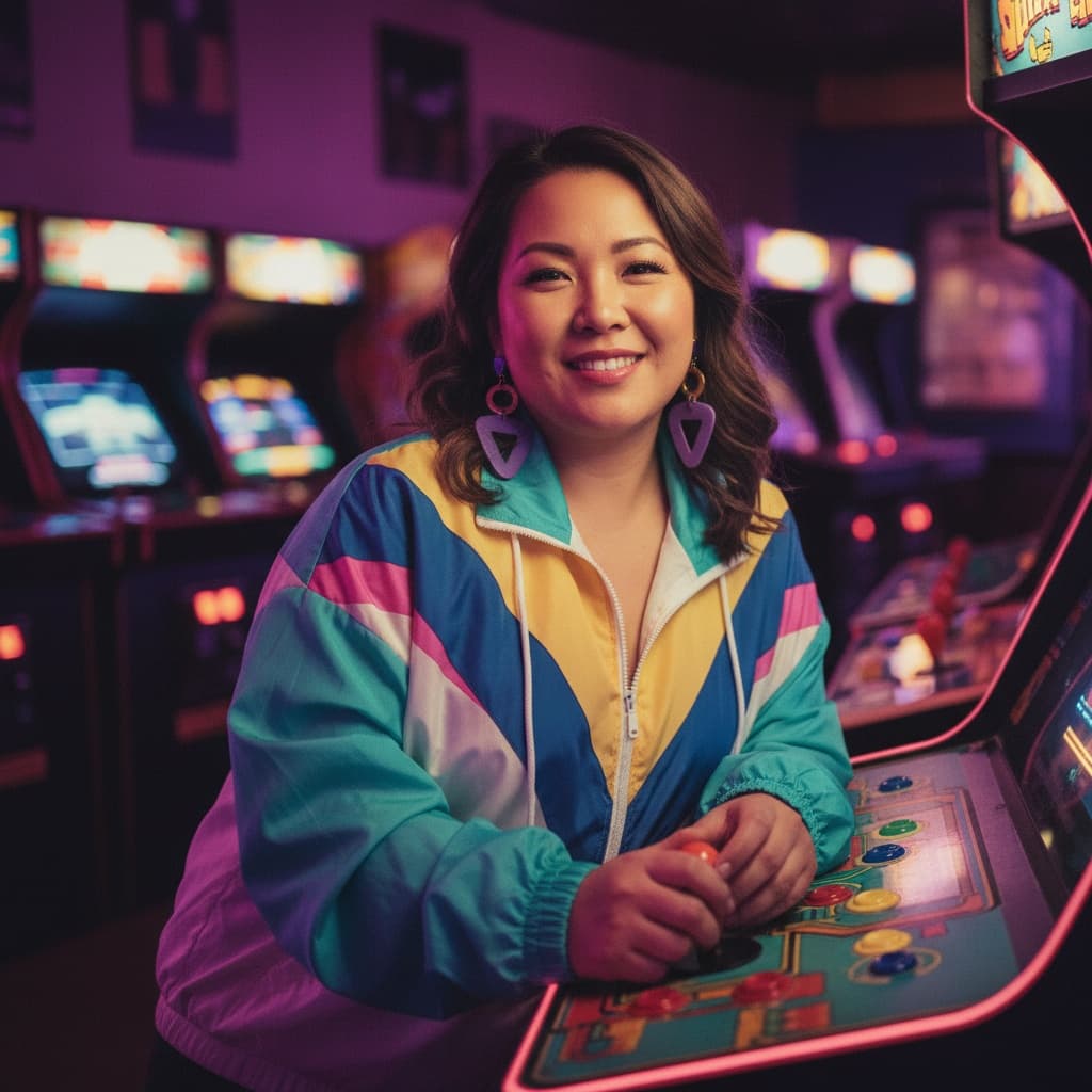 curve asian woman arcade gaming atmosphere 64647581
