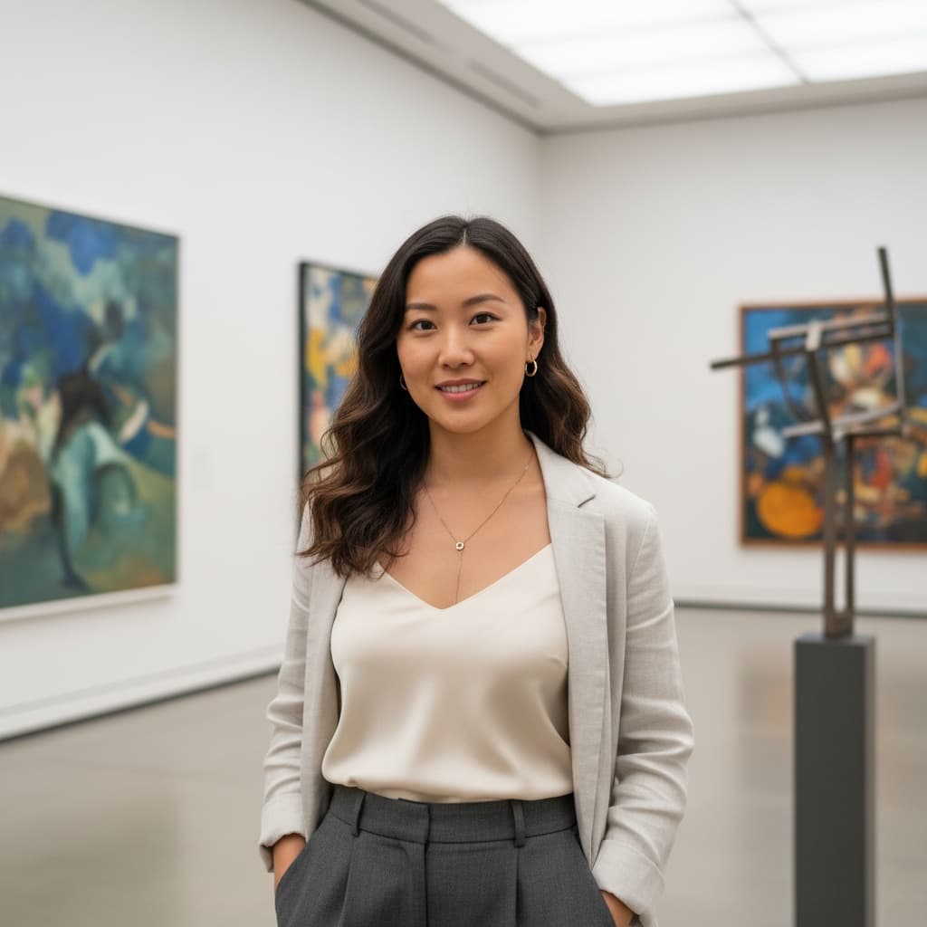 curve asian woman art gallery cultured backdrop 78501383
