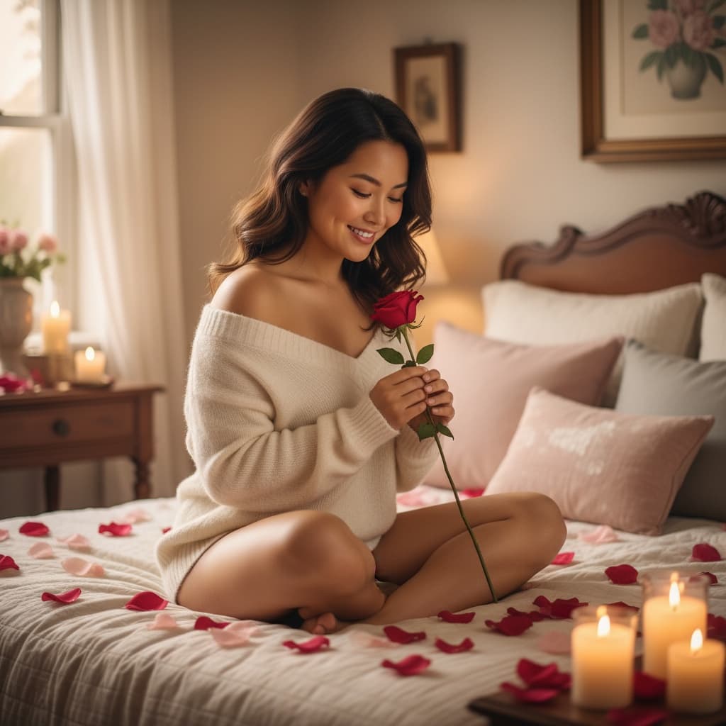 curve asian woman bedroom romantic portrait 49946983