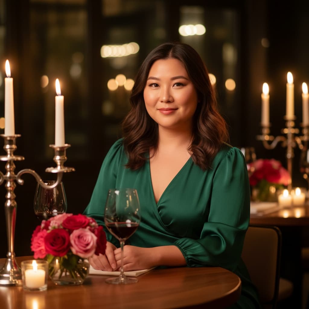 curve asian woman candlelit dinner date 68582687