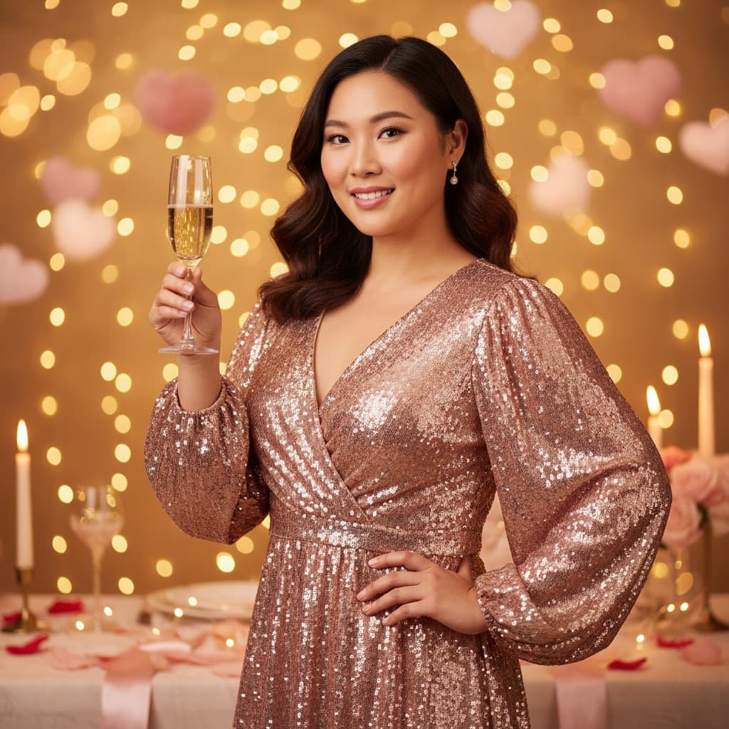 curve asian woman champagne celebration 66896490