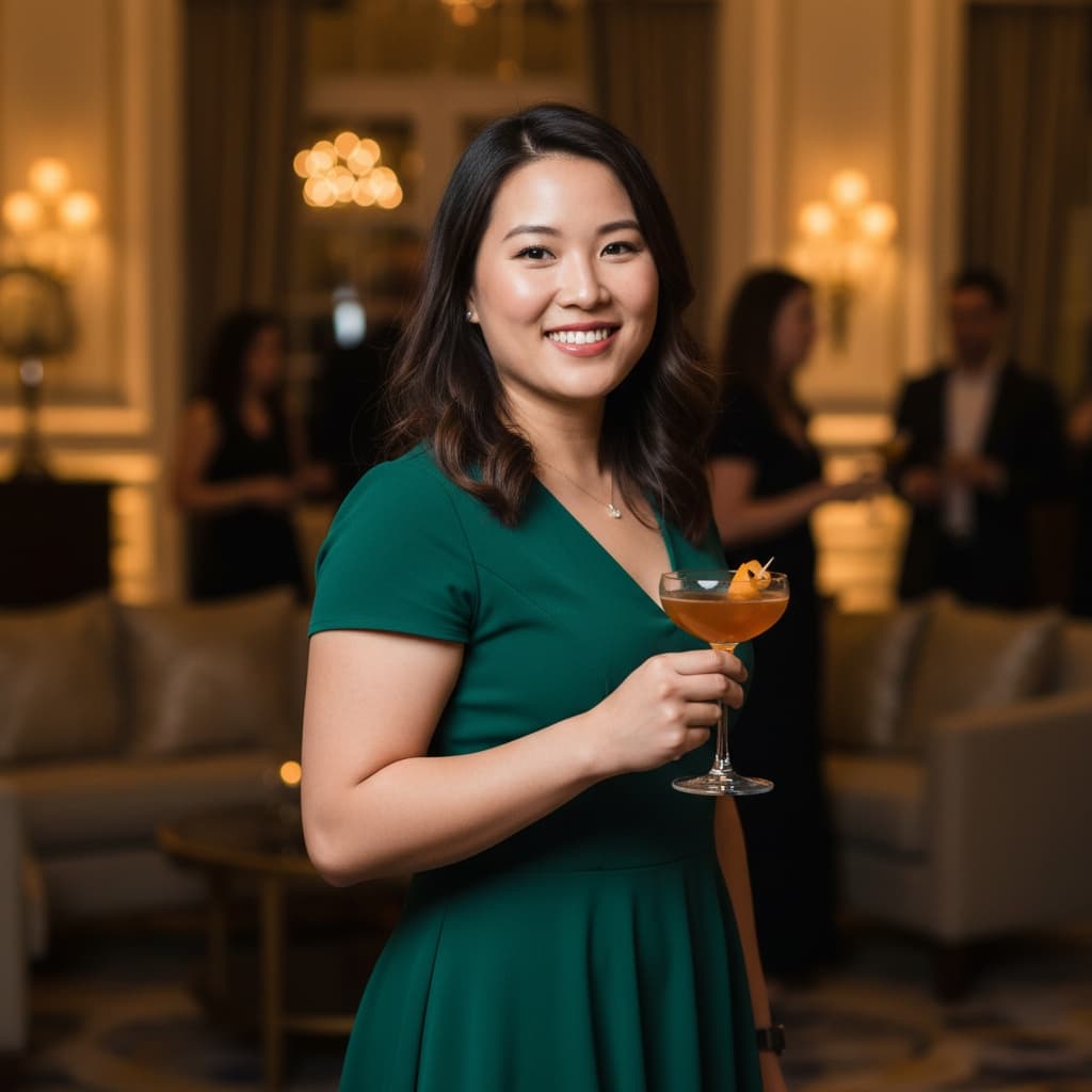 curve asian woman cocktail hour mingling 34576225