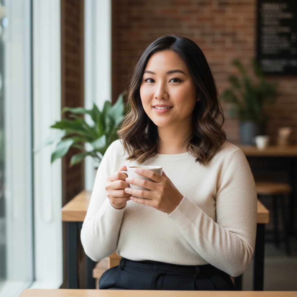 curve asian woman coffee shop casual professional 69802963