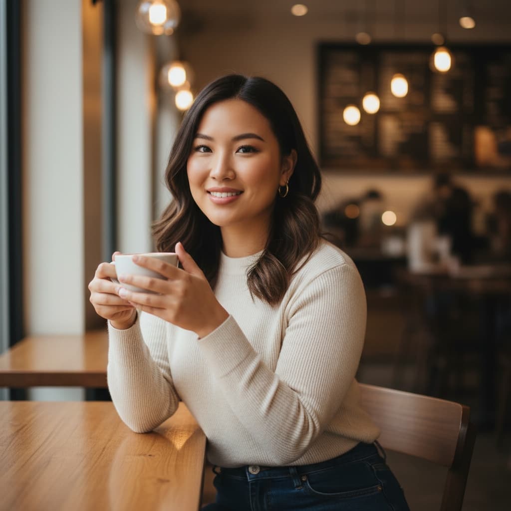 curve asian woman coffee shop lifestyle shot 58826480