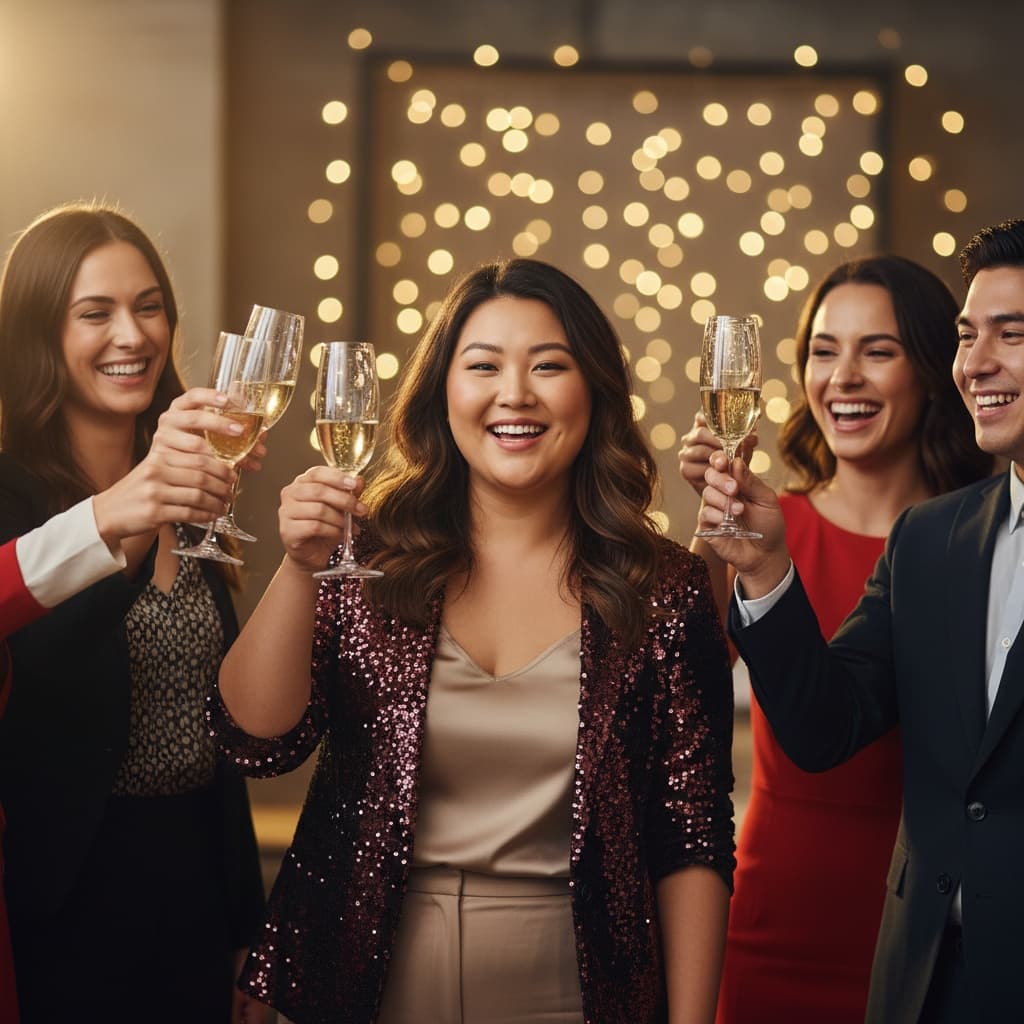 curve asian woman company celebration toast 92832938