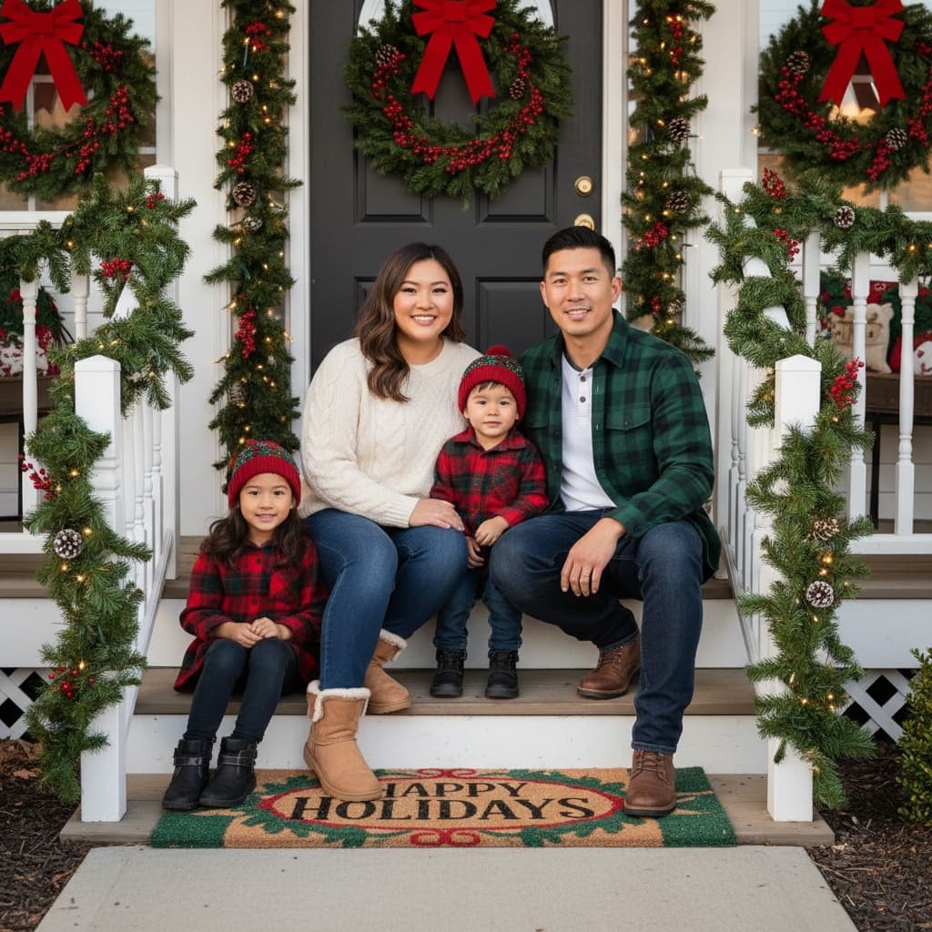 curve asian woman front porch festive 93430183