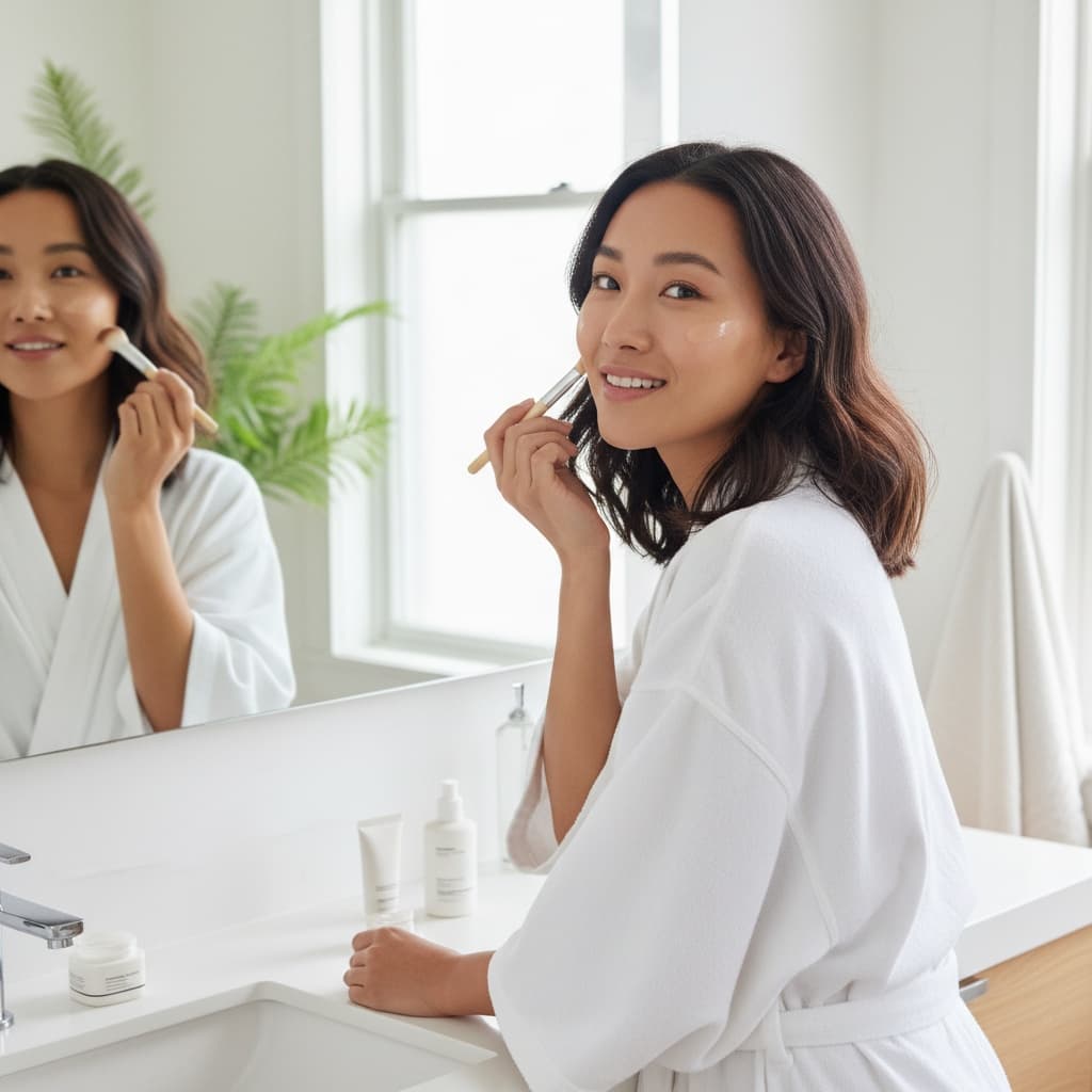 curve asian woman getting ready mirror 81214534