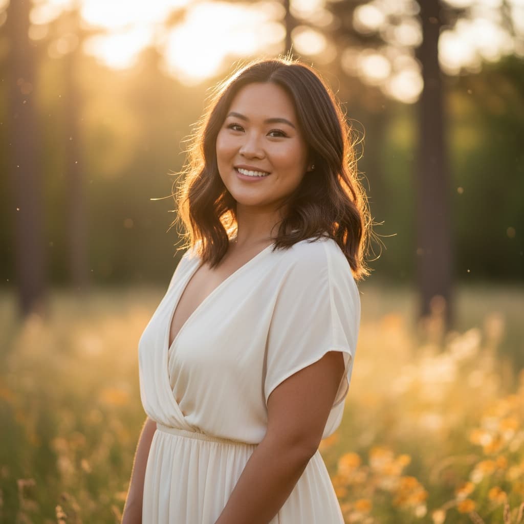curve asian woman golden hour outdoor portrait 12167436