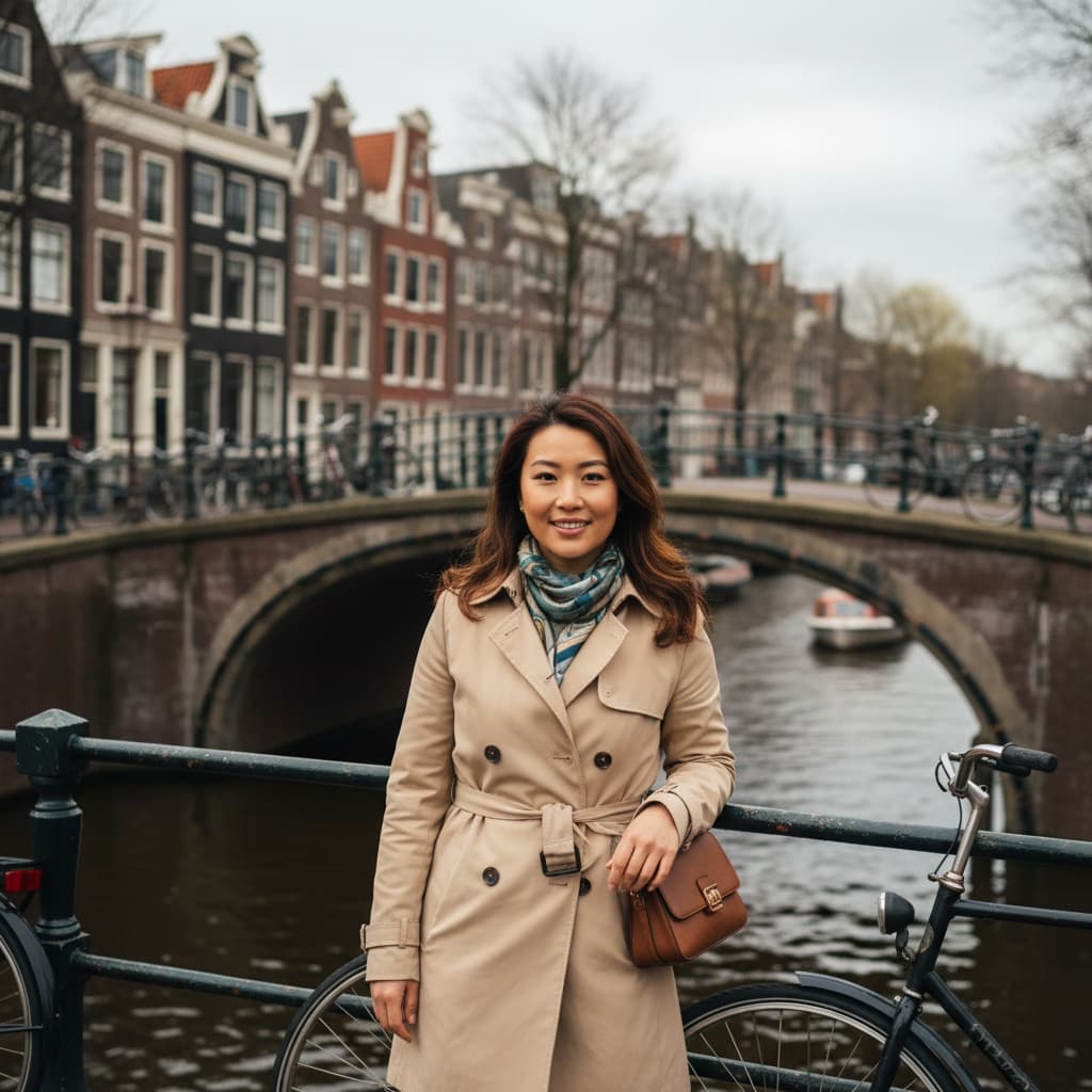 curve asian woman iconic canal bridge portrait 52037033