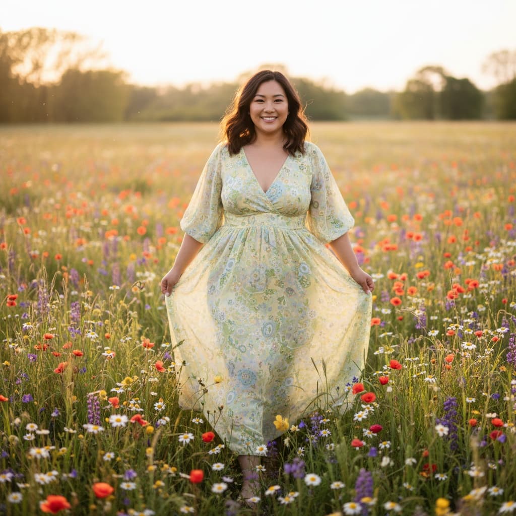 curve asian woman meadow full body spring 65858084
