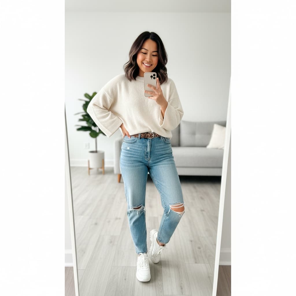 curve asian woman mirror selfie style outfit 15541054