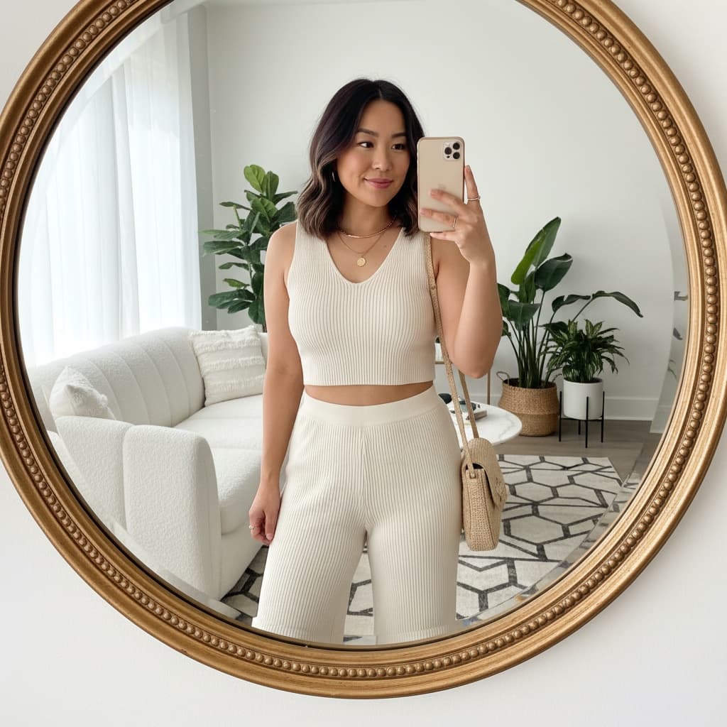 curve asian woman mirror selfie styled 80971868