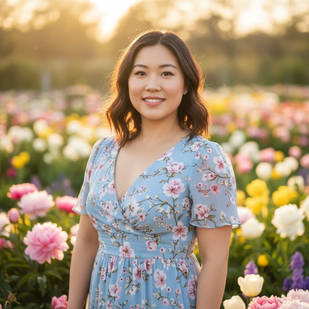 curve asian woman outdoor garden portrait 80905815