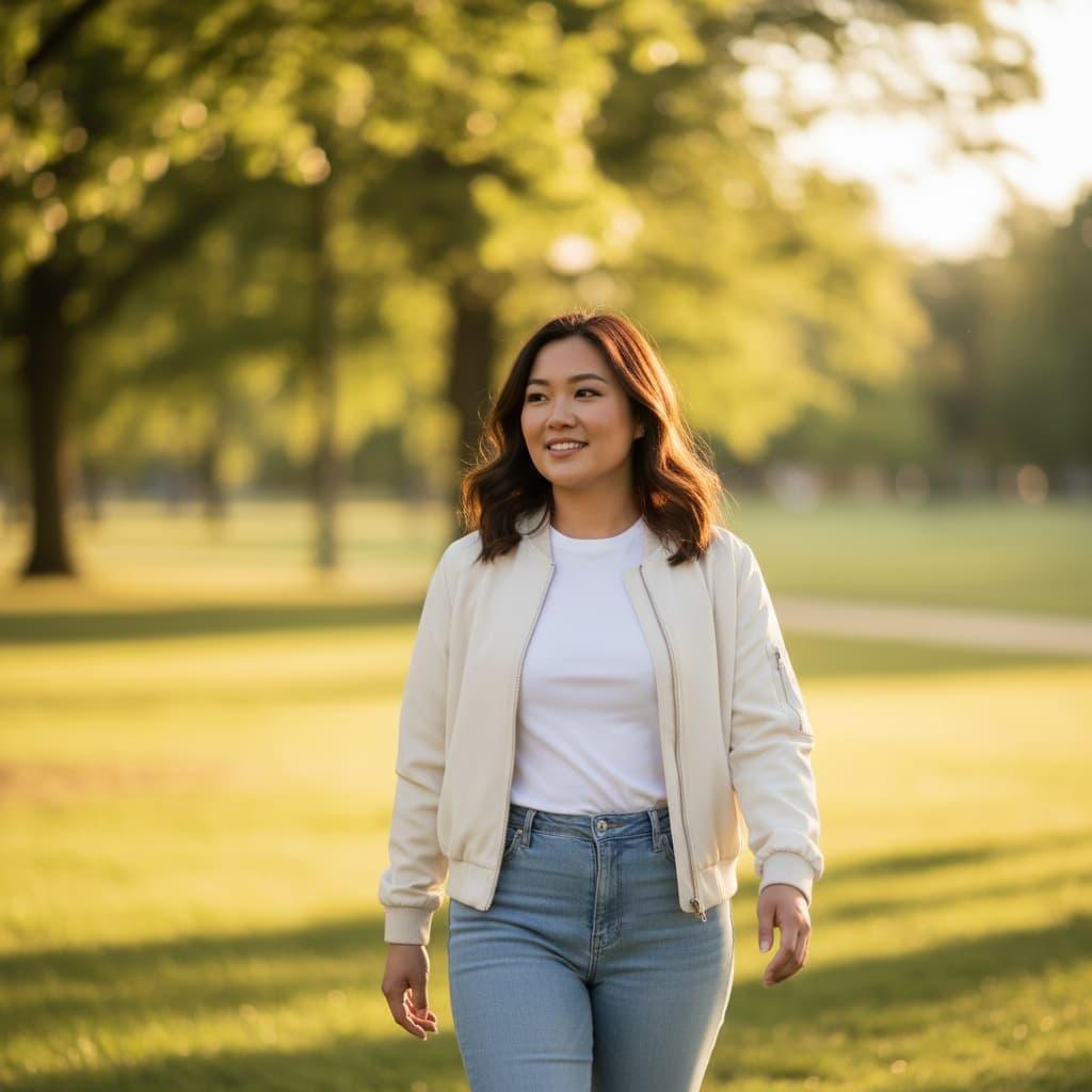 curve asian woman outdoor park walk 84213905