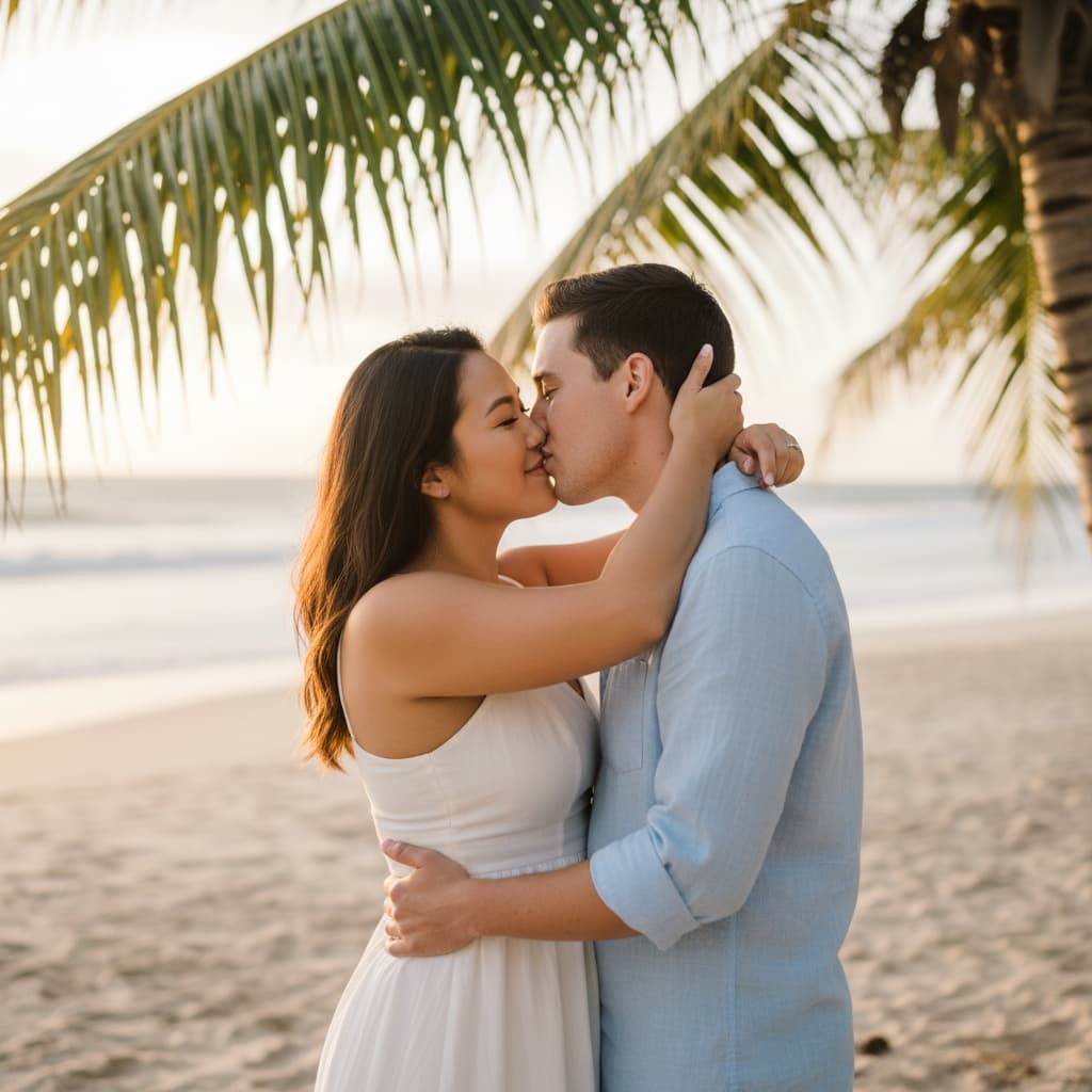 curve asian woman palm tree kissing 64429574