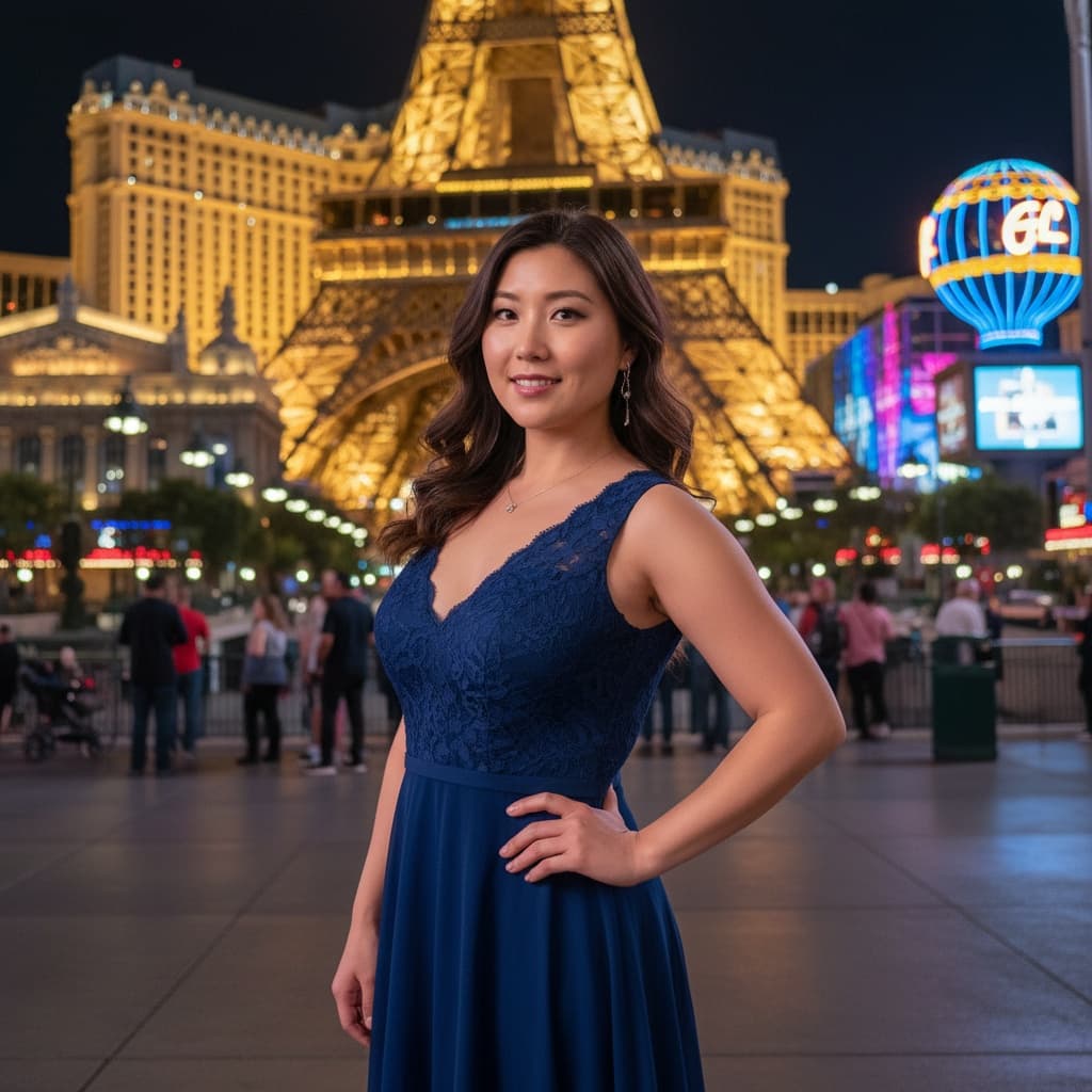 curve asian woman paris eiffel tower replica 12214620