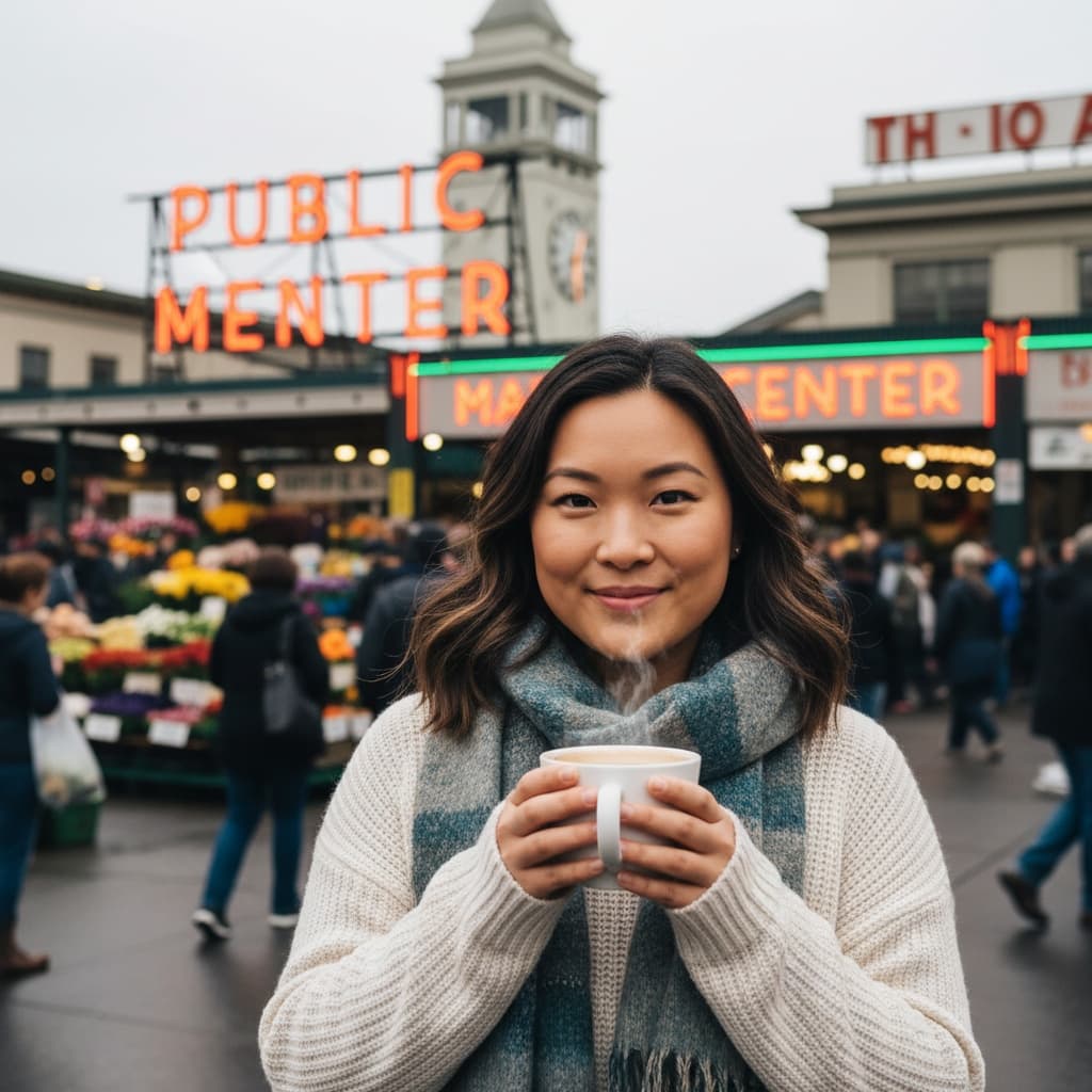 curve asian woman pike place market entrance 14720156