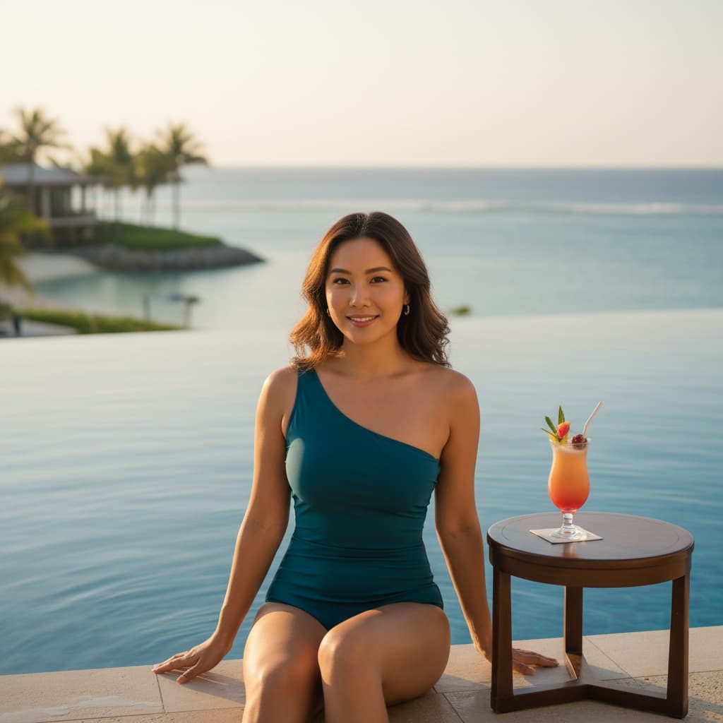 curve asian woman resort infinity pool 21071005
