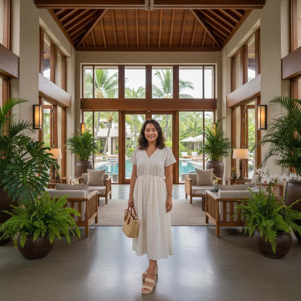 curve asian woman resort lobby tropical luxury 70069999