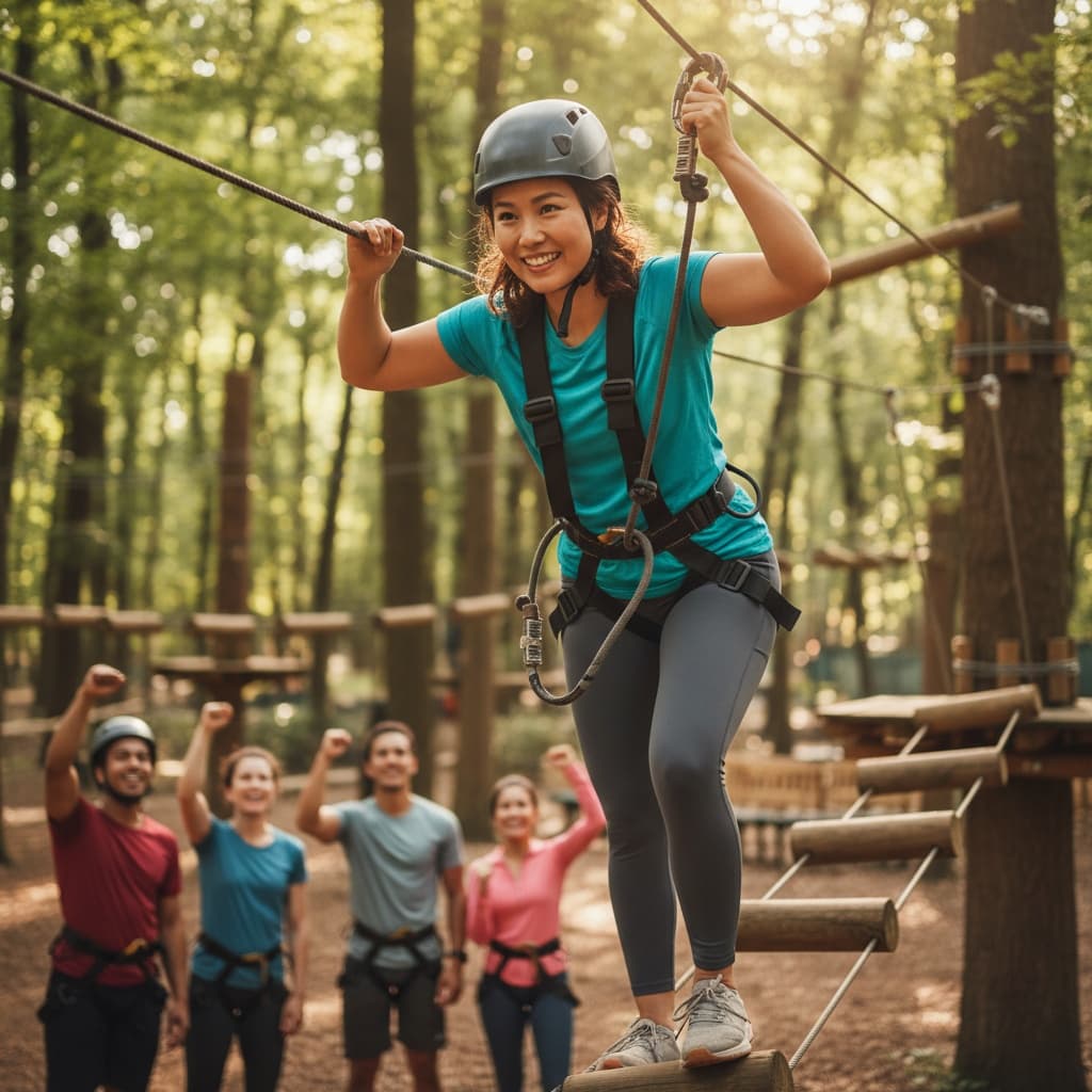 curve asian woman rope course adventure 99431984