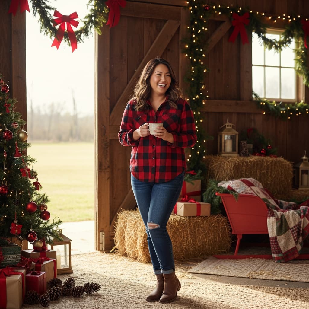 curve asian woman rustic barn christmas 83427059