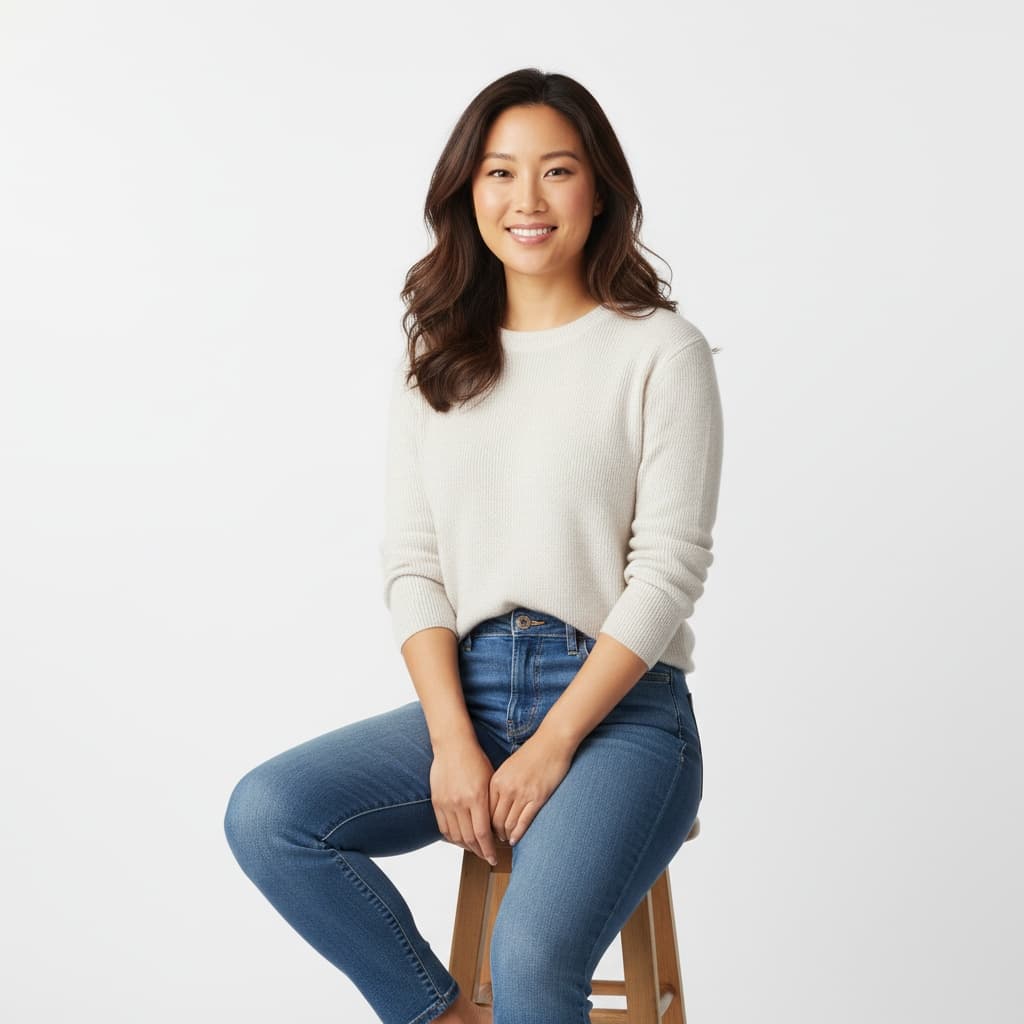 curve asian woman sitting pose studio 53682886