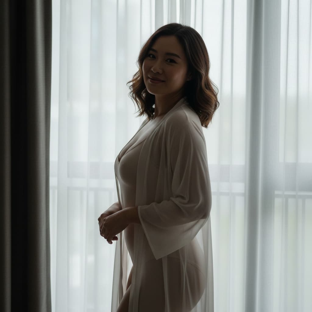curve asian woman standing window silhouette 65761072