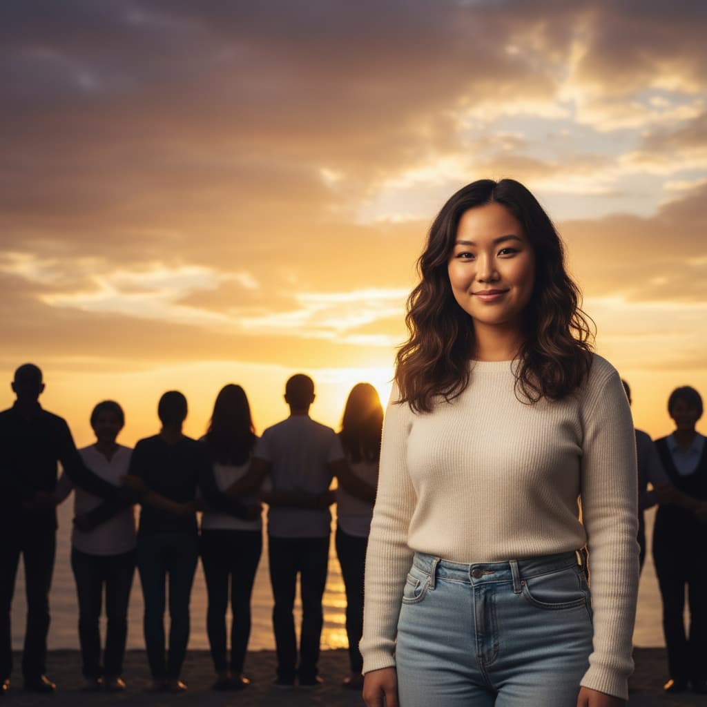curve asian woman sunset family silhouette 64973505