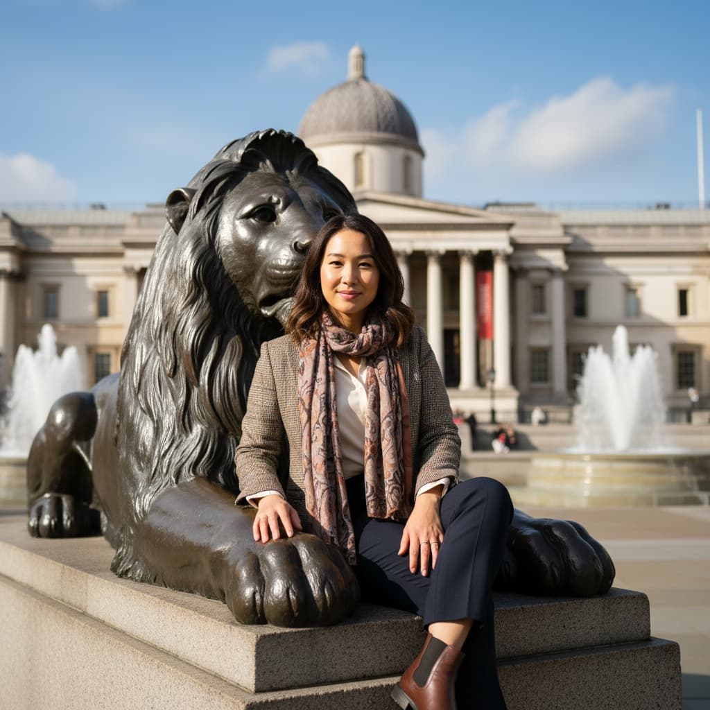 curve asian woman trafalgar square lions 21484859