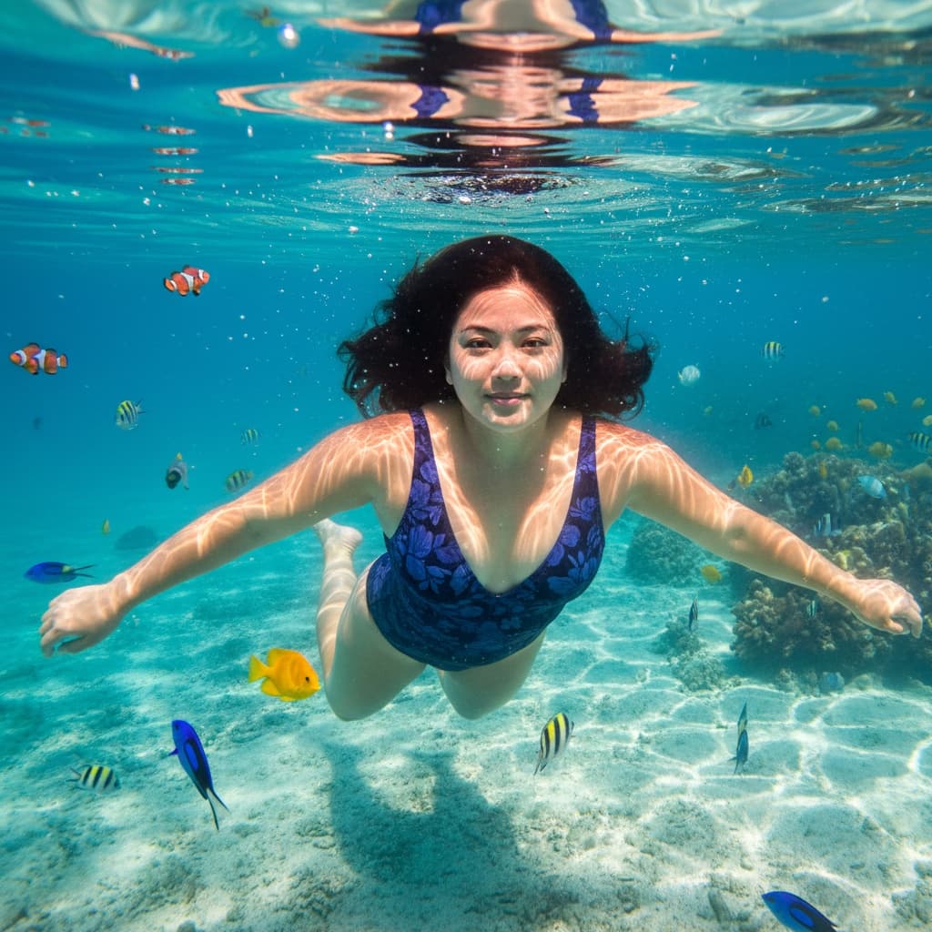 curve asian woman underwater swimming 81490519