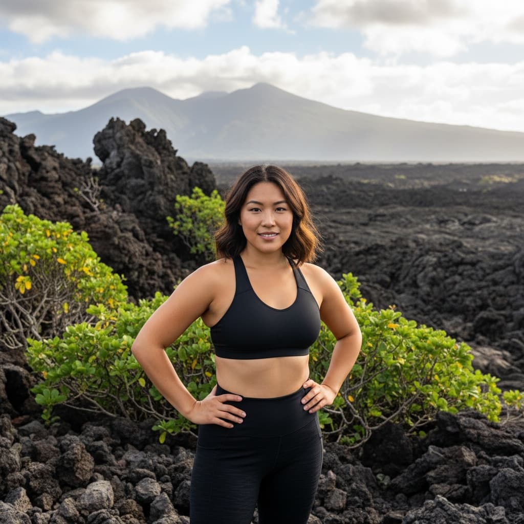 curve asian woman volcanic landscape adventure 90258660