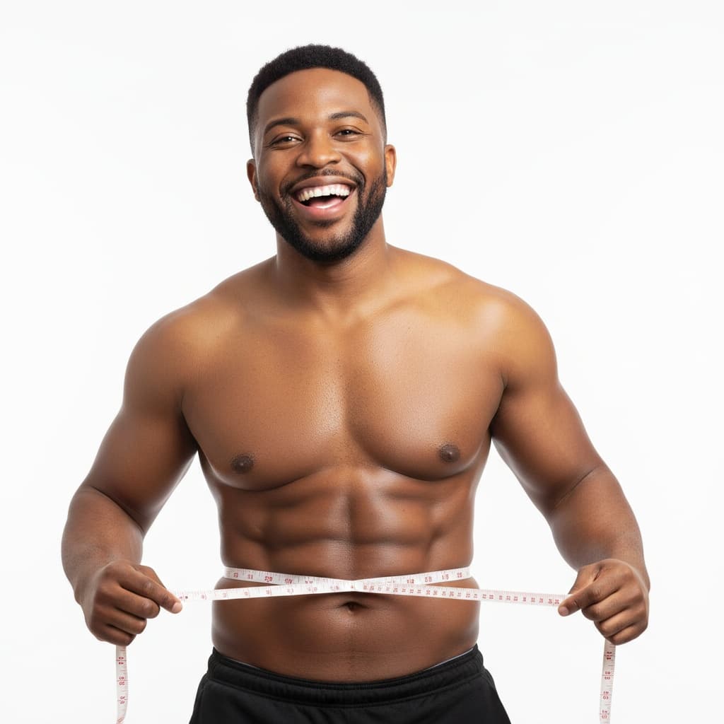 curve black man after measuring celebrating results 27876378