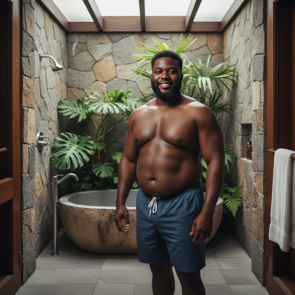 curve black man bathroom spa retreat 23392877