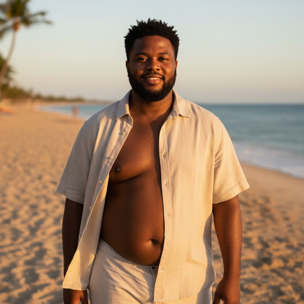 curve black man beach casual portrait 62254029