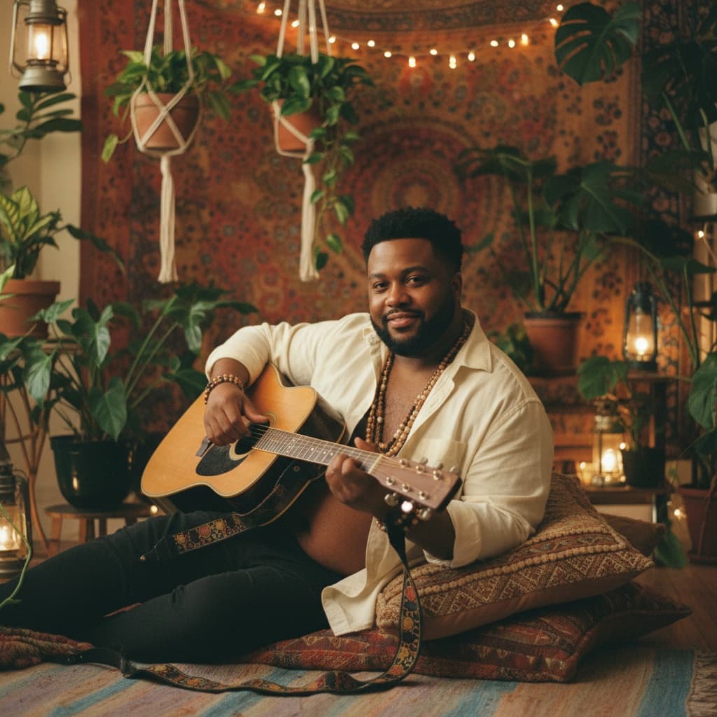 curve black man bohemian bedroom portrait 15550912
