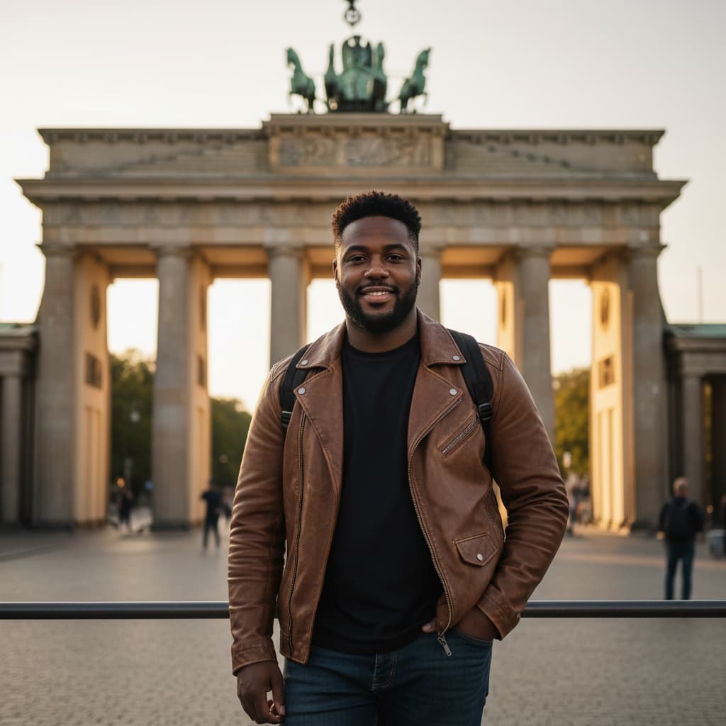 curve black man brandenburg gate golden hour 95687145