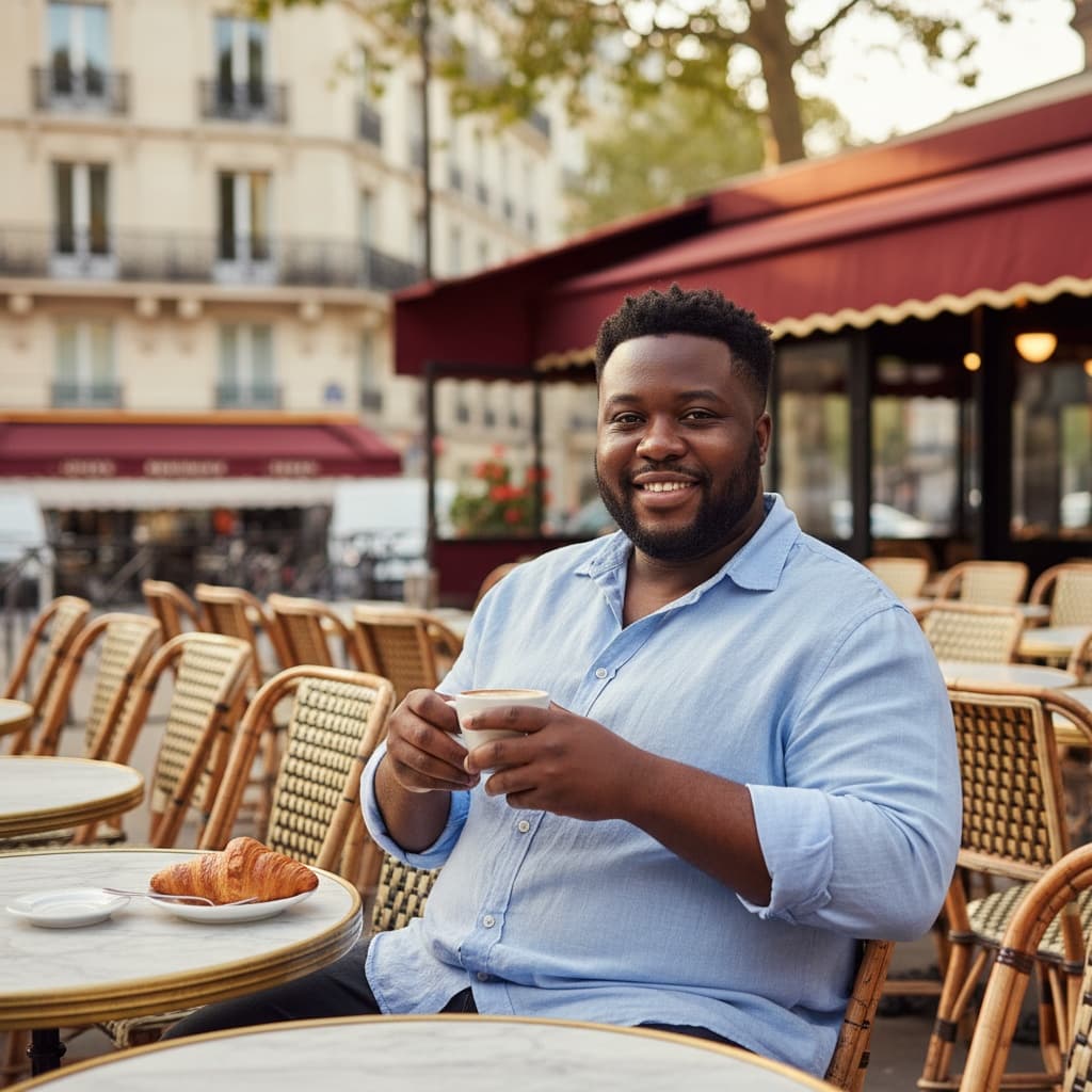 curve black man charming parisian cafe 18656977